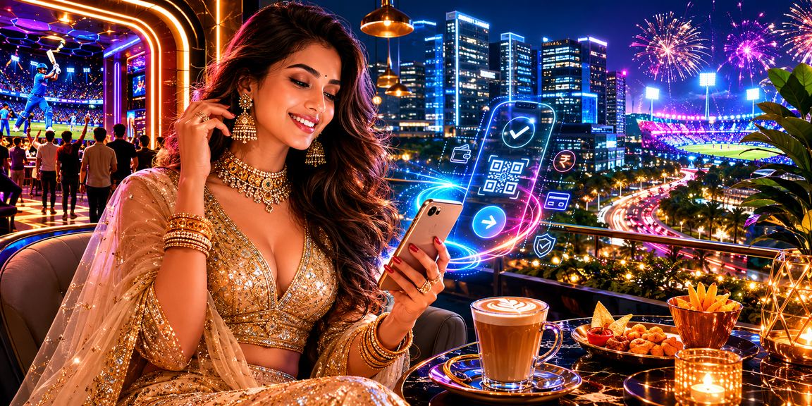 Indian woman using mobile payment apps for Aviator deposits