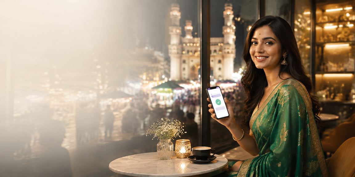 User using mobile payment service with Indian traditional style