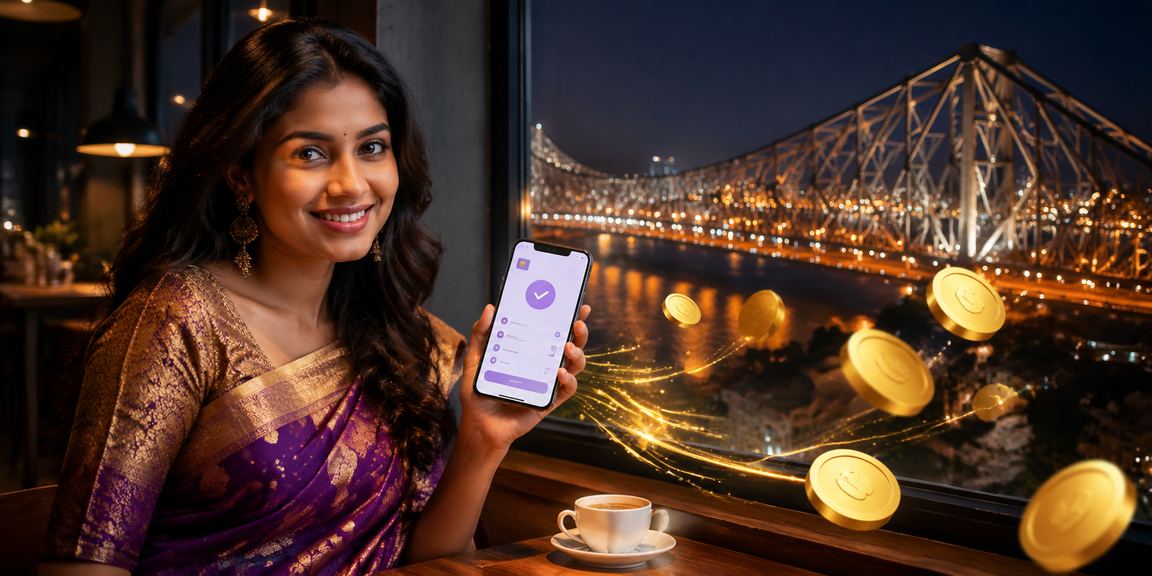 Young woman from Kolkata making a seamless UPI sports betting deposit